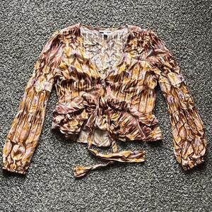 Bar III Blouse Women Large Ruffle Multi Colored Tie Dye Boho Indie Flowy Top